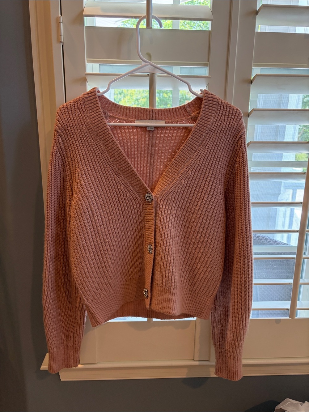 LOFT Rose Pink Ribbed V-Neck Button Cardigan